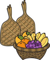 ilustração de cesta de frutas desenhadas à mão png