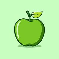 cute illustration of a green apple in cartoon style on isolated background vector