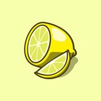 cute illustration of a lemon slice in cartoon style on isolated background vector