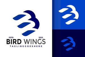 Letter B Bird Wings Logo Design Vector Illustration Template