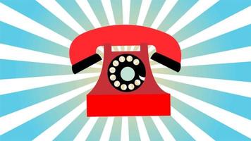 Retro telephone red old vintage hipster for geeks from the 70s, 80s, 90s on a background of blue rays. Video in high quality 4k, motion design