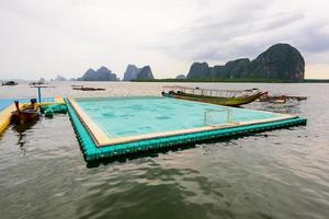 Football field floating on the sea photo