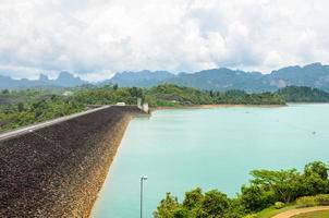 Scenic point of green lake at Ratchaprapha Dam photo