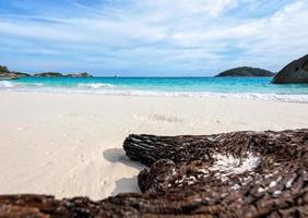 Madera vieja a la deriva en la playa en la isla de Tailandia foto