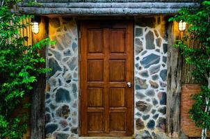 Wooden door in the evening photo