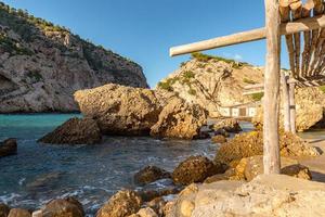 Turquoise waters in Es Portitxol, Ibiza, Spain. Hidden bay on the Island of Ibiza, in Sant Joan de Labritja. photo