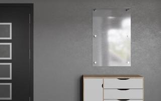 Señalización de pared de acrílico de placa de vidrio vacía de representación 3d realista foto