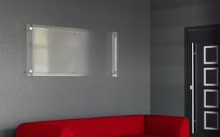 Señalización de pared de acrílico de placa de vidrio vacía de representación 3d realista foto