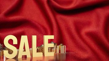 The gold sale and gift box on red silk for marketing concept 3d rendering photo