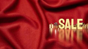 The gold sale and gift box on red silk for marketing concept 3d rendering photo