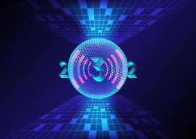 Happy new year festival global 3d technology wireless communication glow futuristic abstract background vector illustration