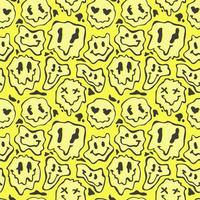 Psychedelic seamless pattern with funny melt yellow faces vector