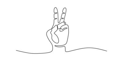 Hand two finger up gesture oneline continuous editable line art vector