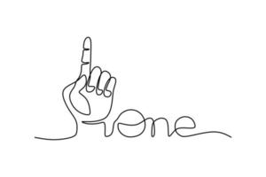 Hand one finger up gesture oneline continuous editable line art vector