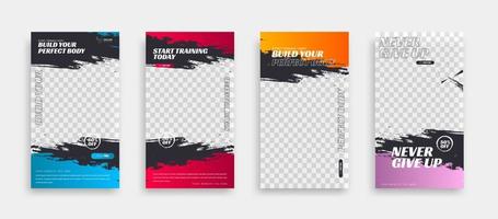 posts on social media vector illustration. Stylish graphics templates posts. dynamic abstractions typography photo. modern art paint and brush stains, fitness subjects gym. design frame post Template