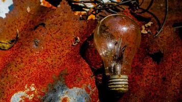 Light bulb on rusty zinc as a background photo