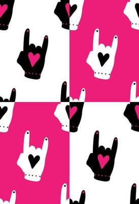 Rock on. Girls rock. Seamless pattern with hand-drawn elements.