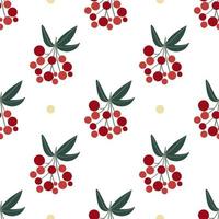 Viburnum. Twigs with red berries and a green leaves and golden dots. Winter floral seamless pattern. vector