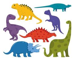 Cute colorful dinosaurs in cartoon style. Vector illustration.