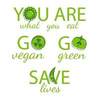 Go vegan motivational phrases vector illustration isolated on white
