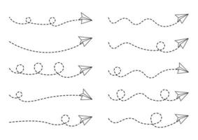 Set of Dashed Line Paper Airplane Route vector