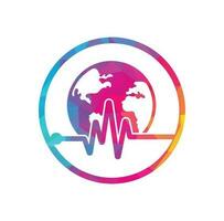 Pulse globe vector logo design icon. Pulse Cardiogram and Globe Icon Vector Logo. Earth globe icon with heart beat.