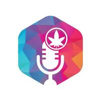 Cannabis podcast vector logo design. Podcast logo with cannabis leaf vector template.