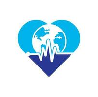 Pulse globe logo design icon. Earth globe icon with heart beat. vector