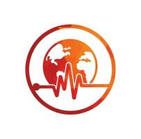 Pulse globe vector logo design icon. Pulse Cardiogram and Globe Icon Vector Logo. Earth globe icon with heart beat.