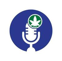 Cannabis podcast vector logo design. Podcast logo with cannabis leaf vector template.