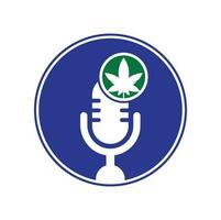 Cannabis podcast vector logo design. Podcast logo with cannabis leaf vector template.