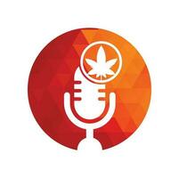 Cannabis podcast vector logo design. Podcast logo with cannabis leaf vector template.