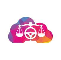Wheel law cloud shape concept vector logo design template. Steering and balance icon design.