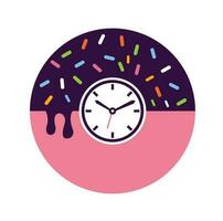 plantilla de logotipo de tiempo de donut. vector de plantilla de icono de logotipo de reloj y donut.