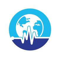 Pulse globe vector logo design icon. Pulse Cardiogram and Globe Icon Vector Logo. Earth globe icon with heart beat.