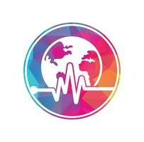 Pulse globe vector logo design icon. Pulse Cardiogram and Globe Icon Vector Logo. Earth globe icon with heart beat.