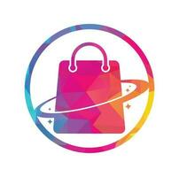 Planet Shop Logo Template Design. Galaxy shopping Bag Vector Logo Design Template.