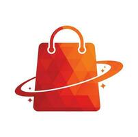 diseño de plantilla de logotipo de tienda de planeta. plantilla de diseño de logotipo de vector de bolsa de compras galaxy.