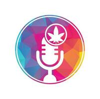 Cannabis podcast vector logo design. Podcast logo with cannabis leaf vector template.