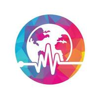 Pulse globe vector logo design icon. Pulse Cardiogram and Globe Icon Vector Logo. Earth globe icon with heart beat.