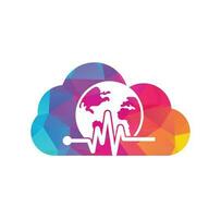 Pulse globe cloud shape concept vector logo design icon. Earth globe icon with heart beat.