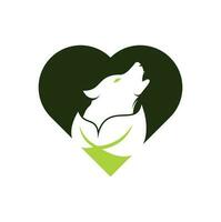 diseño del logotipo de lobo de hoja. vector de icono de diseño de logotipo de lobo de naturaleza.