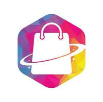 Planet Shop Logo Template Design. Galaxy shopping Bag Vector Logo Design Template.