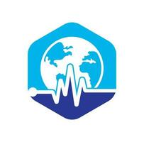 Pulse globe vector logo design icon. Pulse Cardiogram and Globe Icon Vector Logo. Earth globe icon with heart beat.