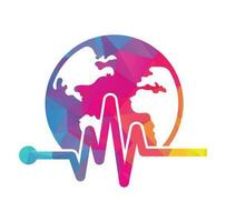 Pulse globe vector logo design icon. Pulse Cardiogram and Globe Icon Vector Logo. Earth globe icon with heart beat.