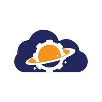 vector de icono de logotipo de concepto de forma de nube de engranaje planetario. elemento de diseño del logotipo del icono del planeta del engranaje