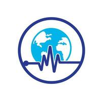 Pulse globe vector logo design icon. Pulse Cardiogram and Globe Icon Vector Logo. Earth globe icon with heart beat.