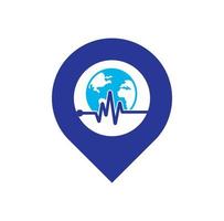 Pulse globe gps shape concept vector logo design icon. Earth globe icon with heart beat.