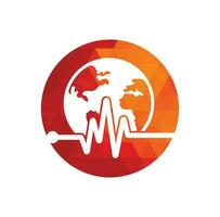 Pulse globe vector logo design icon. Pulse Cardiogram and Globe Icon Vector Logo. Earth globe icon with heart beat.