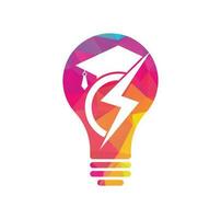 Thunder education bulb shape concept vector logo template. Education logo with graduation cap and thunder icon
